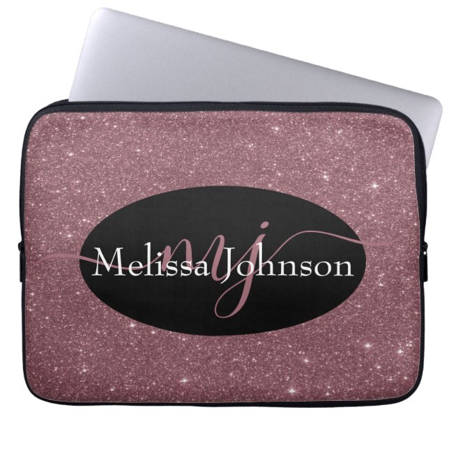 Elegante Rose Goldschrift auf Black Laptop Sle Laptopschutzhülle (Vorderseite)