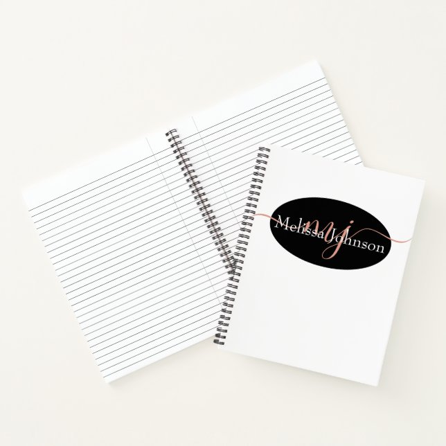 Elegante Rose Goldschrift auf Schwarz Notizbuch (Innenseite)