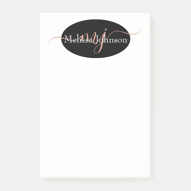 Elegante Rose Goldschrift auf Schwarz Post-it Klebezettel (Vorderseite)