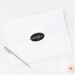 Elegante Rose Goldschrift auf Schwarz Runder Aufkleber
