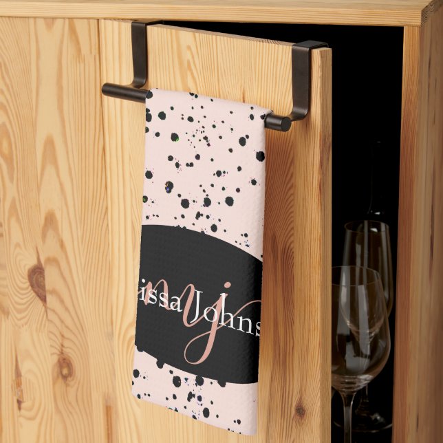 Elegante Rose Goldschrift auf Schwarze Küche bis Geschirrtuch (Drittel gefaltet)