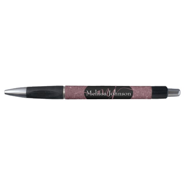 Elegante Rose Goldschrift auf schwarzem Pen Kugelschreiber (Vorderseite)