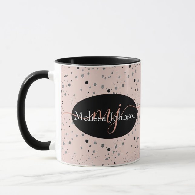 Elegante Rose Goldschrift auf schwarzer Tasse (Links)