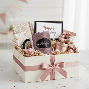 Elegante Rose Goldschrift auf schwarzer Tasse