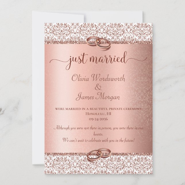 Elegante Rose Goldtypografie Hochzeitsfeier Ankündigung (Vorderseite)