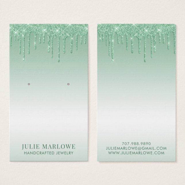 Elegante Rose Green Glitzer Tropfens Metallic Ohri (Vorne & Hinten)