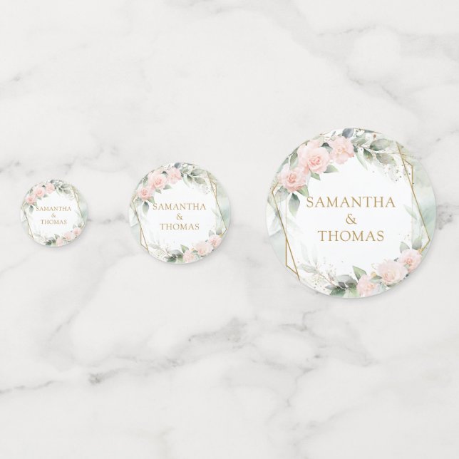 Elegante Rose Grün Gold Glitzern Hochzeit Konfetti (Vorderseiten)