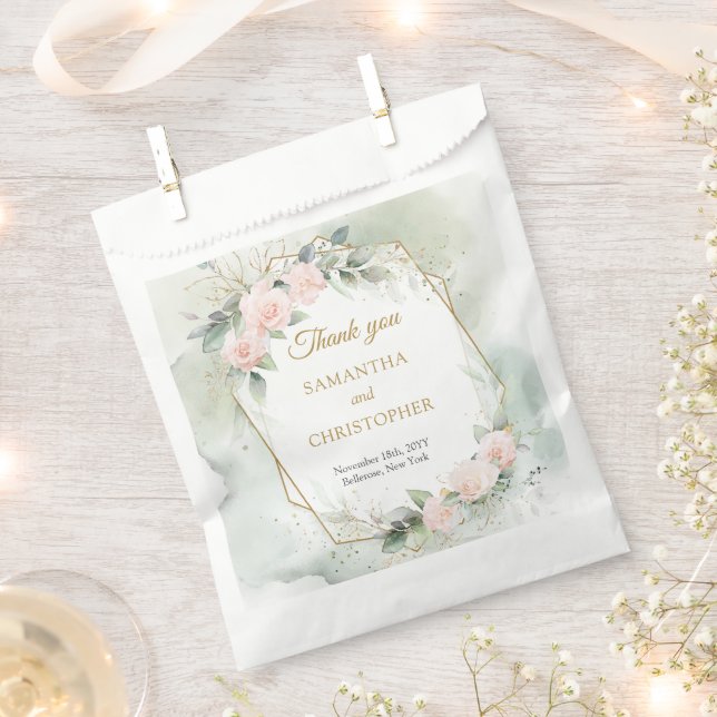 Elegante Rose Grün und Goldverheiratung Geschenktütchen (Ausgeschnitten)