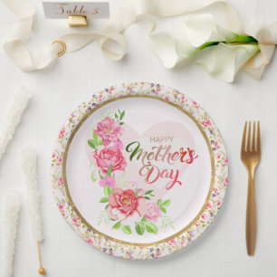 Elegante Rose Herz Happy Mother’s Day Party Pappteller
