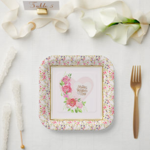 Elegante Rose Herz Happy Mother’s Day Party Pappteller
