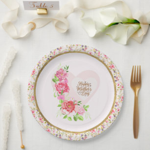 Elegante Rose Herz Happy Mother’s Day Party Pappteller