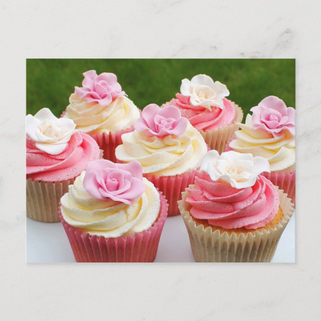 Elegante Rose Hochzeit Cupcakes Postkarte (Vorderseite)