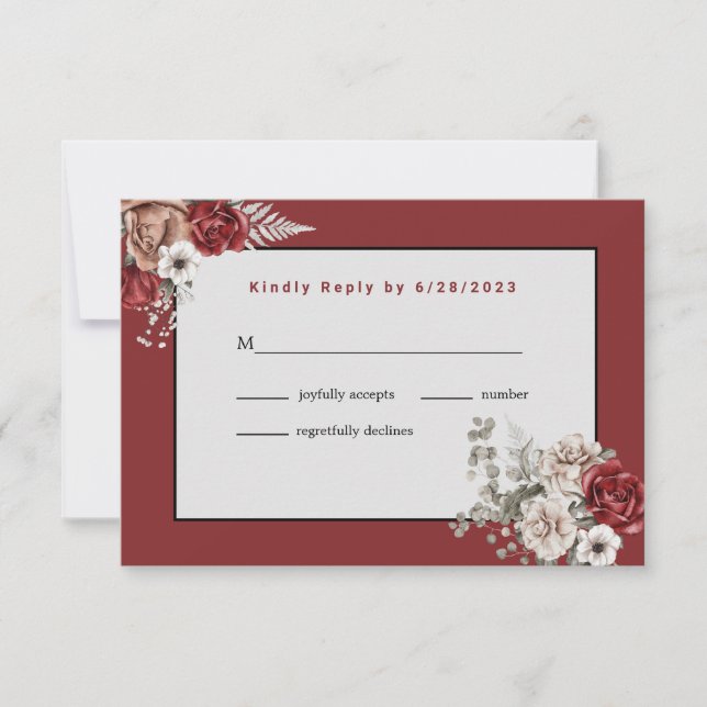 Elegante Rose Hochzeit (keine Mahlzeit) UAWG RSVP Karte (Vorderseite)
