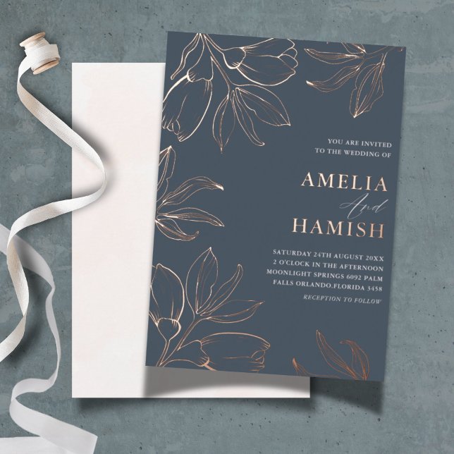 Elegante Rose Hochzeit mit Blumen und Gold Folieneinladung (Von Creator hochgeladen)