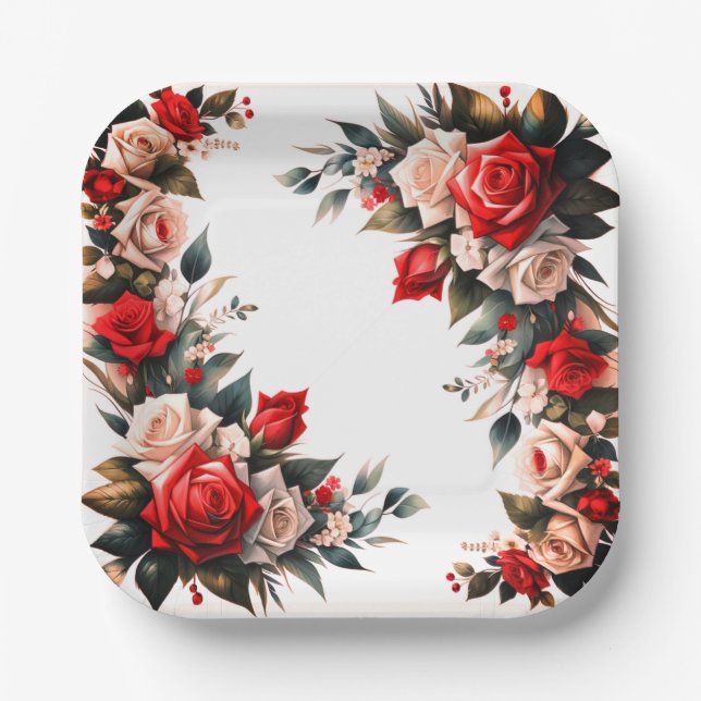 Elegante Rose Hochzeit Papier Teller (Vorderseite)