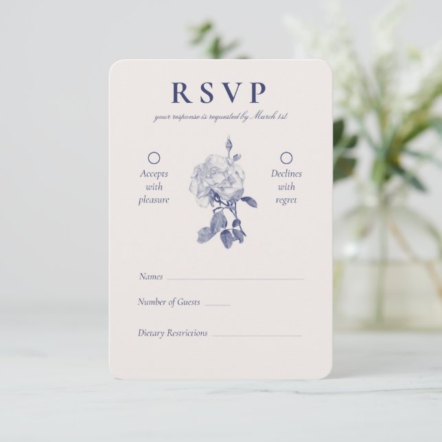 Elegante Rose Hochzeit RSVP Karte (Stehend Vorderseite)