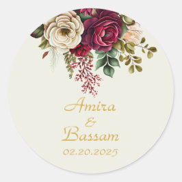 Elegante Rose Hochzeit Runder Aufkleber