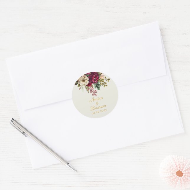 Elegante Rose Hochzeit Runder Aufkleber (Umschlag)