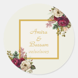 Elegante Rose Hochzeit Runder Aufkleber