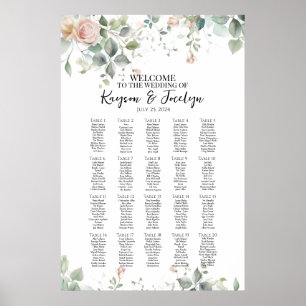 Elegante Rose Hochzeitskarte 20 Tische Poster