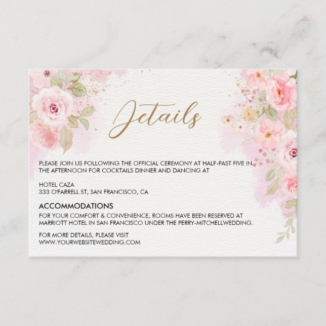 Elegante Rose Hochzeitskarte Begleitkarte (Vorderseite)