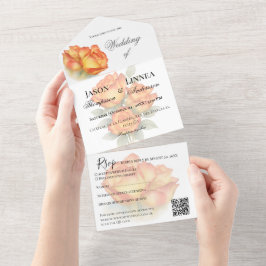 Elegante Rose Hochzeitswasser Pastel Petals All In One Einladung