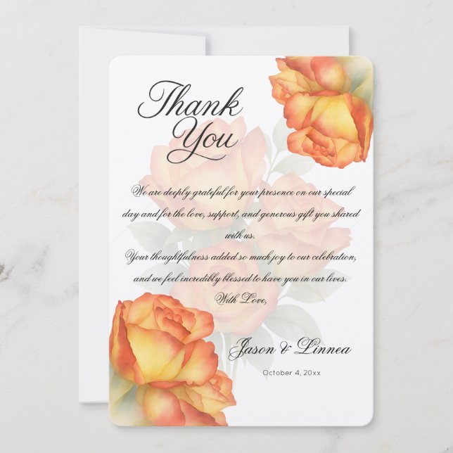 Elegante Rose Hochzeitswasser Pastel Petals Dankeskarte (Vorderseite)