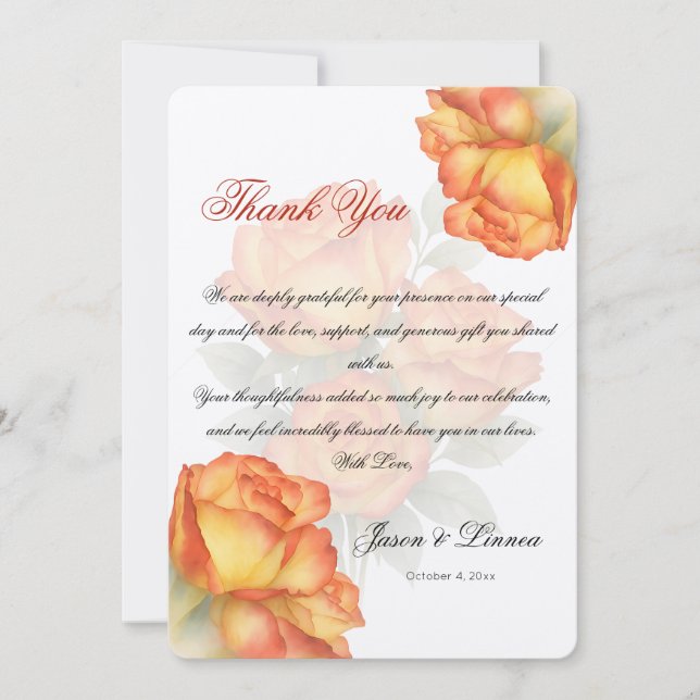 Elegante Rose Hochzeitswasser Pastel Petals Dankeskarte (Vorderseite)
