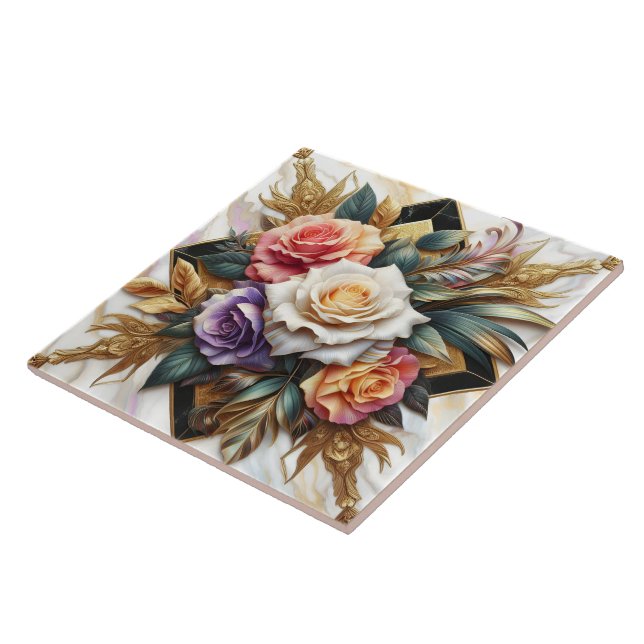 Elegante Rose im komplexen Blumendesign Fliese (Seite)