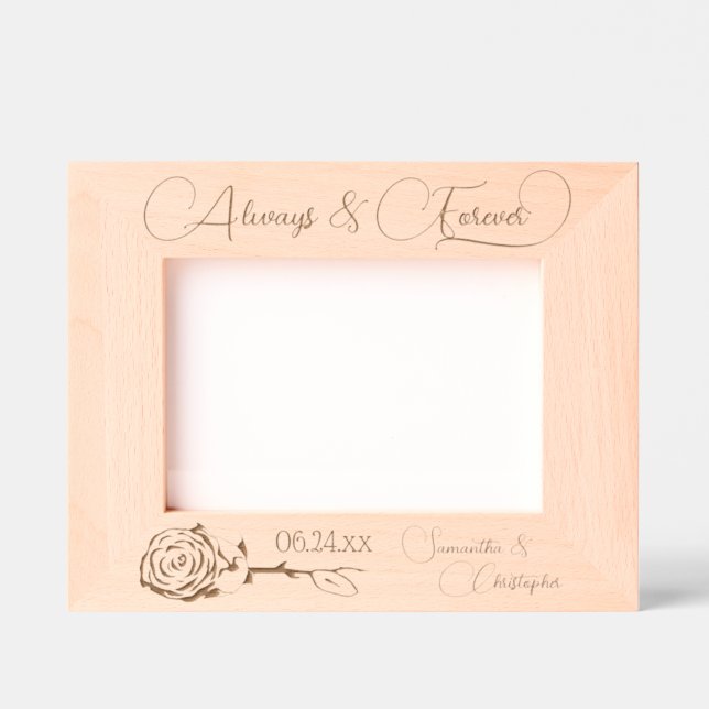 Elegante Rose immer und für immer Mittelhochzeit Geätzte Rahmen (Vorderseite)