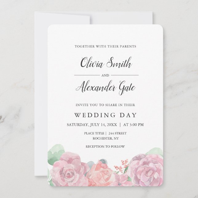 Elegante Rose in Rosa Einladung (Vorderseite)