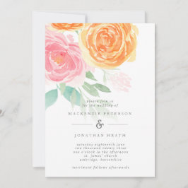 Elegante Rose in Rosa und Orange Wasserfarbe Hochz Einladung