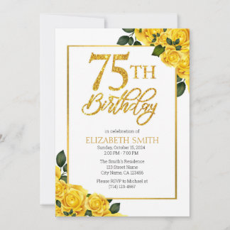 Élégante Rose Jaune 75e Invitation anniversaire