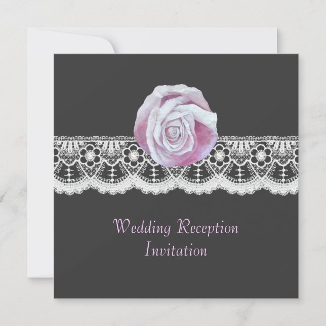 Elegante Rose laden zum Hochzeitsempfang ein Einladung (Vorderseite)