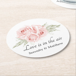 Elegante Rose Liebe Blush Pink Blumenzehen Runder Pappuntersetzer