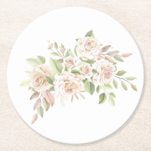 Elegante Rose Liebe Rosa Blütenfarben Bläserne H Runder Pappuntersetzer