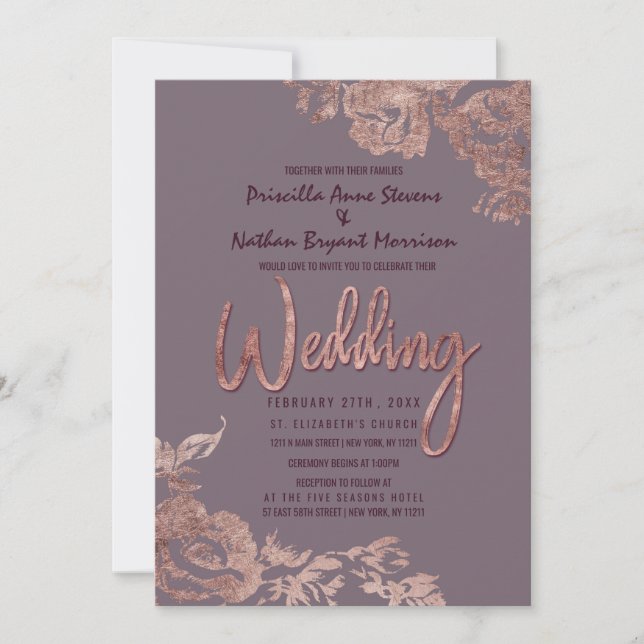 Elegante Rose Lila Mauve-Hochzeit Einladung (Vorderseite)