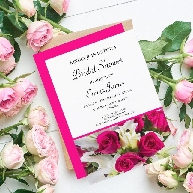Elegante Rose & Lilies Bridal Dusche Einladung (Indulge in Timeless Elegance: Elevate Your Bridal Shower Celebration.)