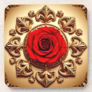 Elegante Rose mit aufwendigem Zierrahmen Getränkeuntersetzer