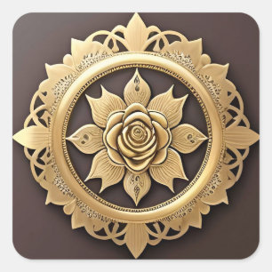 Elegante Rose mit aufwendigem Zierrahmen Quadratischer Aufkleber