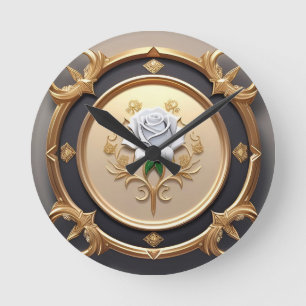 Elegante Rose mit aufwendigem Zierrahmen Runde Wanduhr
