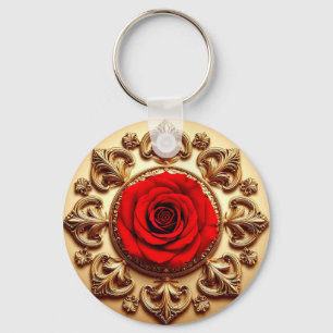 Elegante Rose mit aufwendigem Zierrahmen Schlüsselanhänger