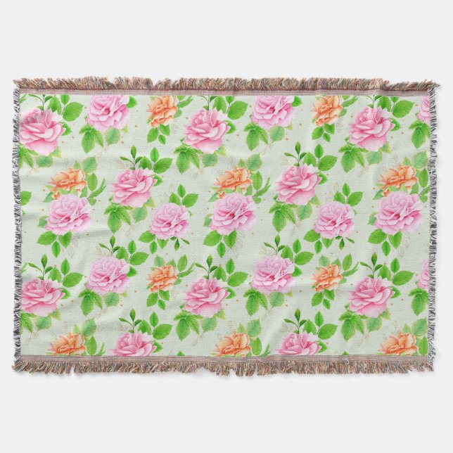 Elegante Rose mit Blätter Muster-23670 Decke (Vorderseite)
