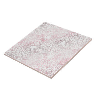 Elegante Rose mit Blumen goldene Striche Doodles D Fliese