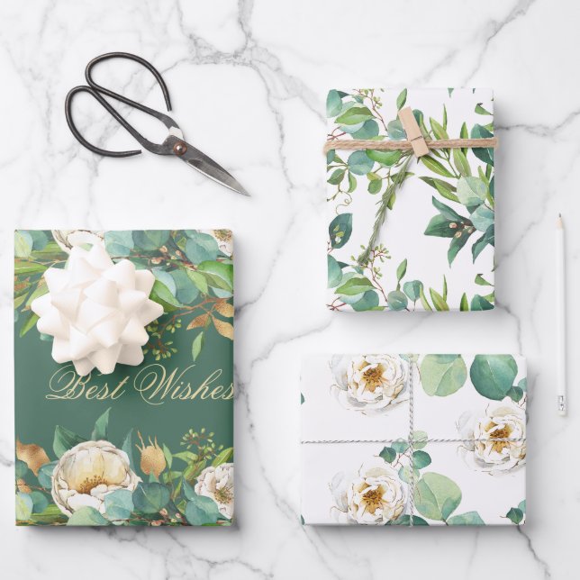 Elegante Rose mit Eukalyptus Geschenkpapier Set (Vorderseite)