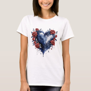 Elegante Rose mit goldenem Blattwerk T-Shirt