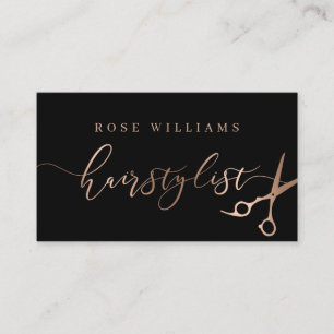 Elegante Rose mit Goldschere und schwarzer Schere Visitenkarte