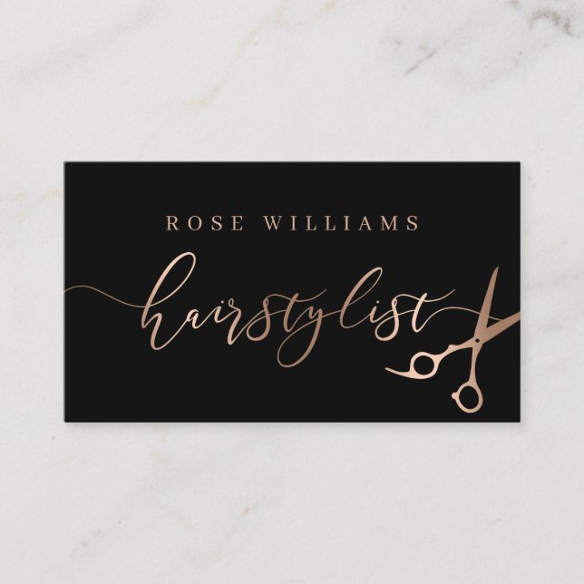 Elegante Rose mit Goldschere und schwarzer Schere Visitenkarte (Vorderseite)