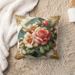 Elegante Rose mit grünem Hintergrund und Goldschmi Kissen