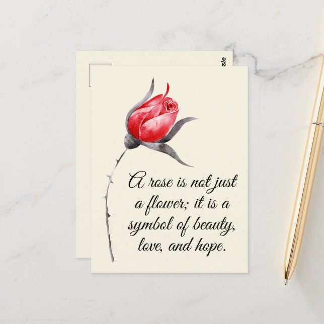 Elegante Rose mit inspirierendem Zitat Postkarte (Vorderseite/Rückseite Beispiel)